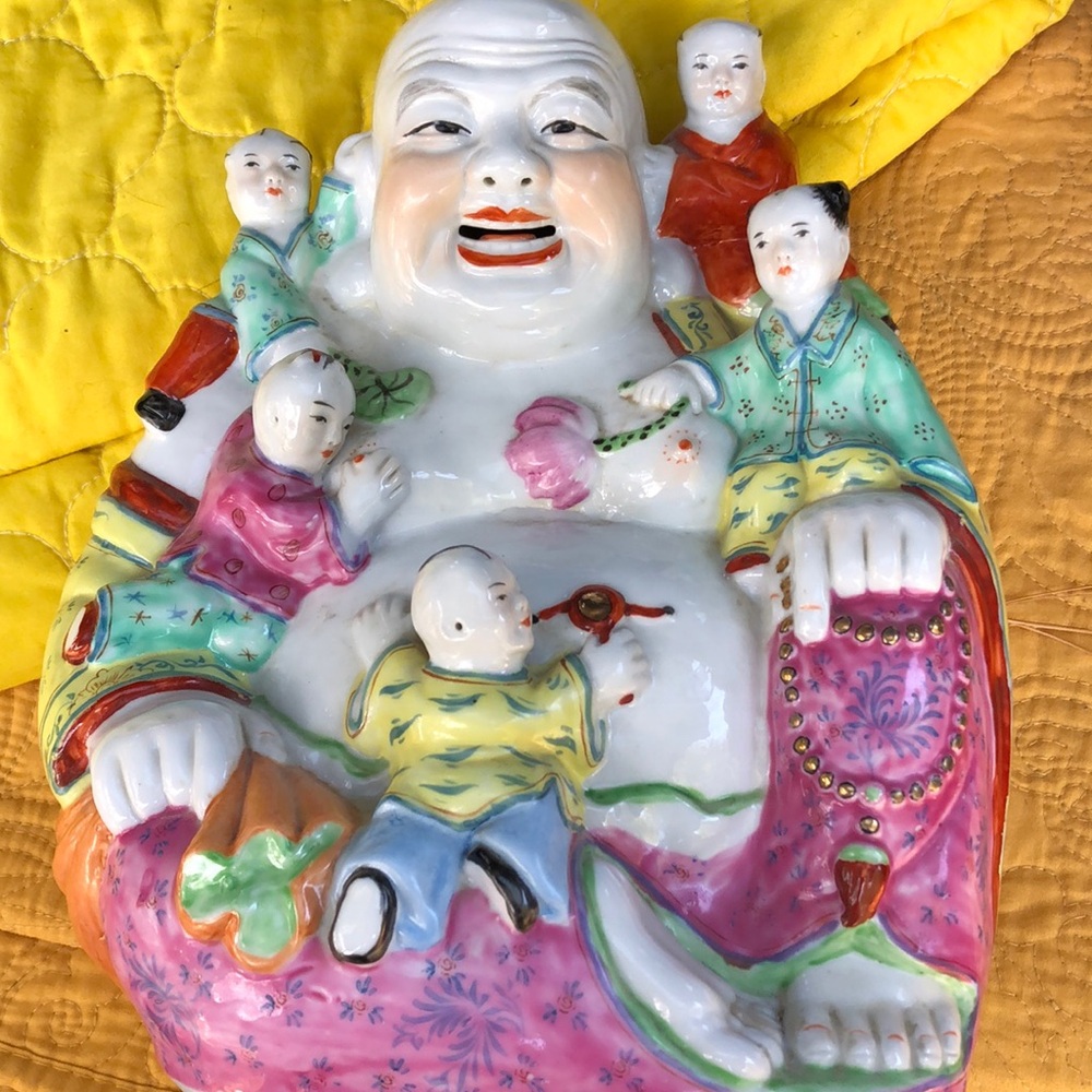 Vintage- Fertility Buddha 10 inch with climbing children
